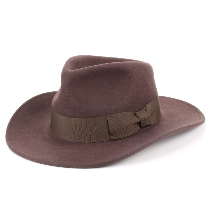 Wool felt Fedora hat with wide grosgrain band - Brown