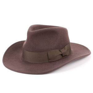 Fedora hat i uldfilt med bredt grosgrain-bånd - Brun