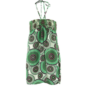 Halterneck rynke kjole - grønt kalejdoskop