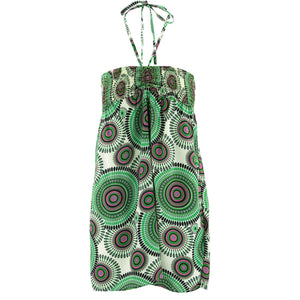 Halterneck Wrinkle Dress - Green Kaleidoscope