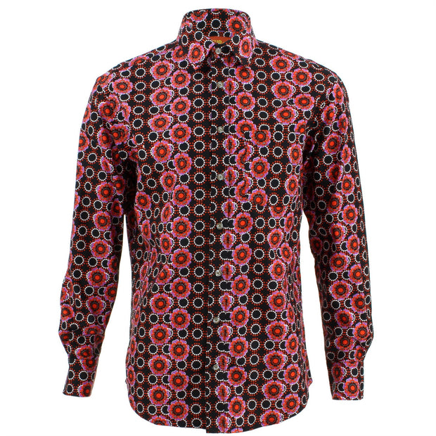 Regular Fit Long Sleeve Shirt - Black Abstract Poppies