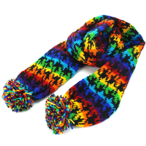 Chunky Wool Knit Scarf - Rainbow Houndstooth