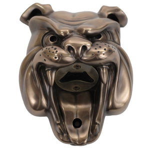 Vægmonteret karakter flaskeåbner - bulldog (bronze)