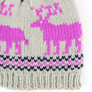 chunky knit bobble beanie hat with reindeer design - Purple