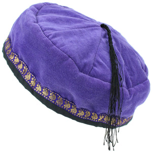 Chapeau de smoking népalais en velours - violet uni