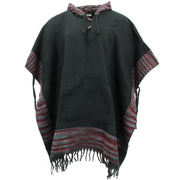 Soft Vegan Wool Hooded Tibet Poncho - Black & Red Grey