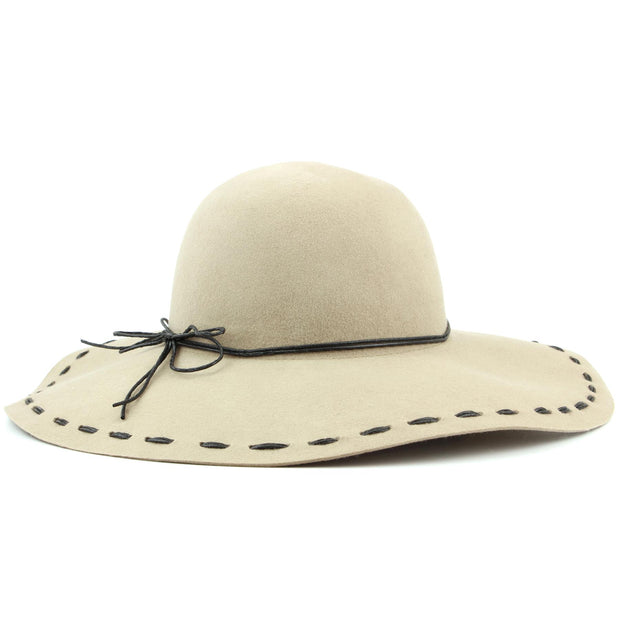 100% Wool felt wide brim floppy hat with cord band - Beige (57cm)