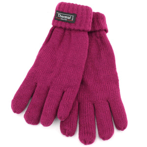 Fold Up Cuffs Thermal Gloves - Raspberry