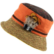 Ladies Mixed Fabric Cloche Hat with Textured Brim