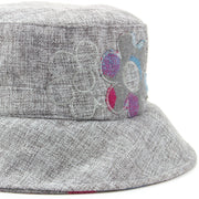 Ladies Bucket Hat with Embroidered Flower Design - Light Grey