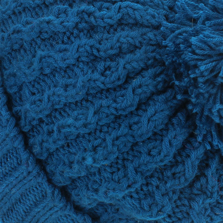 Cable Knit Bobble Beanie Hat - Blue