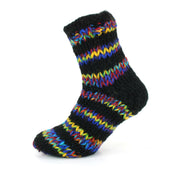 Hand Knitted Wool Ankle Socks - Stripe Black Rainbow SD