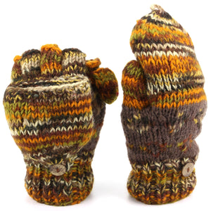 Gants de tir sans doigts en tricot de laine - teinture spatiale (orange et marron)