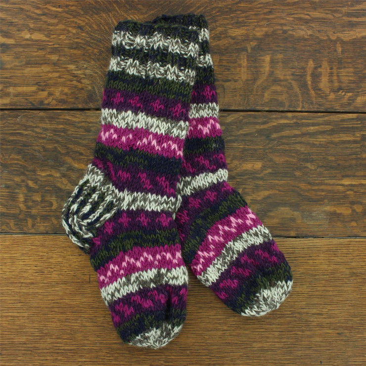 Hand Knitted Wool Slipper Socks Lined - SD Dark Multi