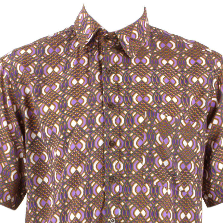 Regular Fit Short Sleeve Shirt - Brown & Purple Abstract