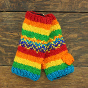 Hand Knitted Wool Arm Warmer - Stripe Rainbow Zig Zag