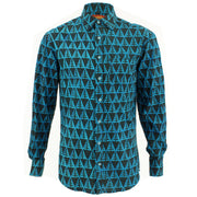 Regular Fit Long Sleeve Shirt - Blue & Grey Triangles