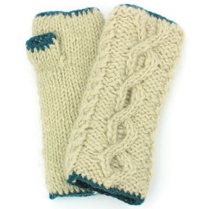 Manchettes en tricot de laine - câble - crème
