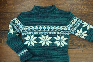 Pull en laine tricoté à la main - sarcelle fairisle