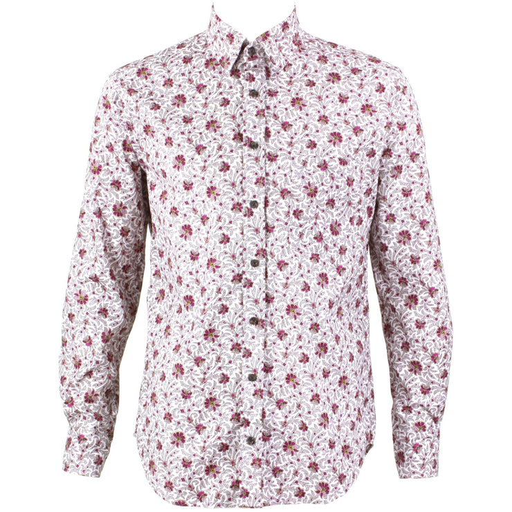 Regular Fit Long Sleeve Shirt - Small Purple Floral on White