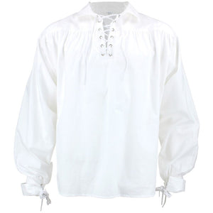 Langærmet piratskjorte i bomuld - hvid
