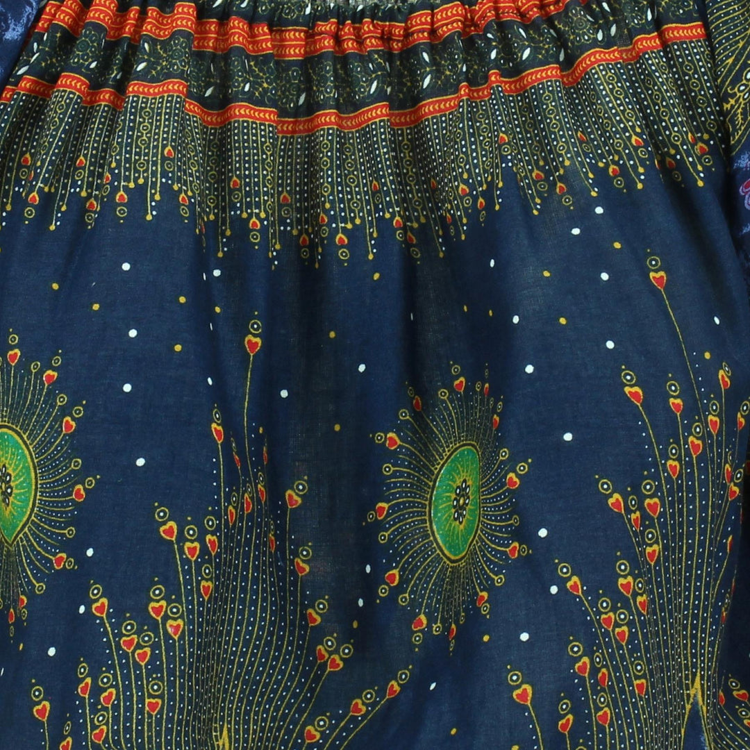 Peacock Print Bardot Top - Blue