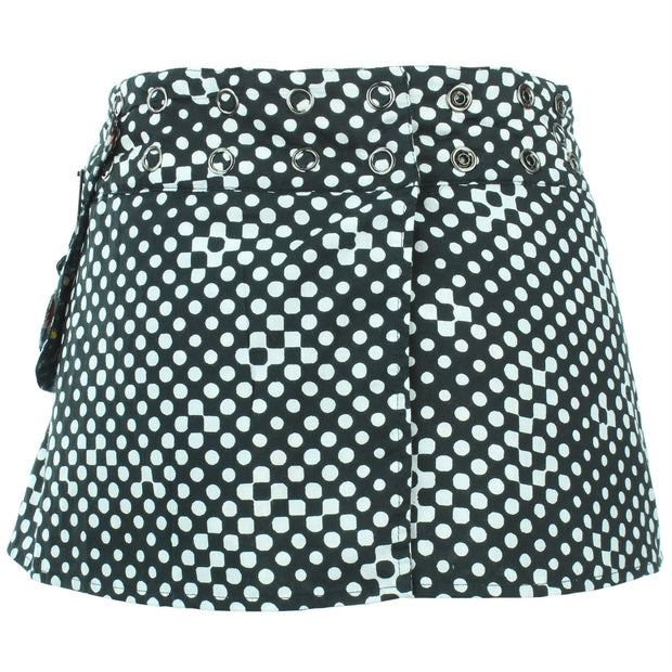 Reversible Popper Wrap Children's Size Mini Skirt - Kaleidoscope / Mono Dots
