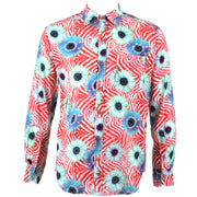 Regular Fit Long Sleeve Shirt - Turquoise Floral on Geometric Red & White