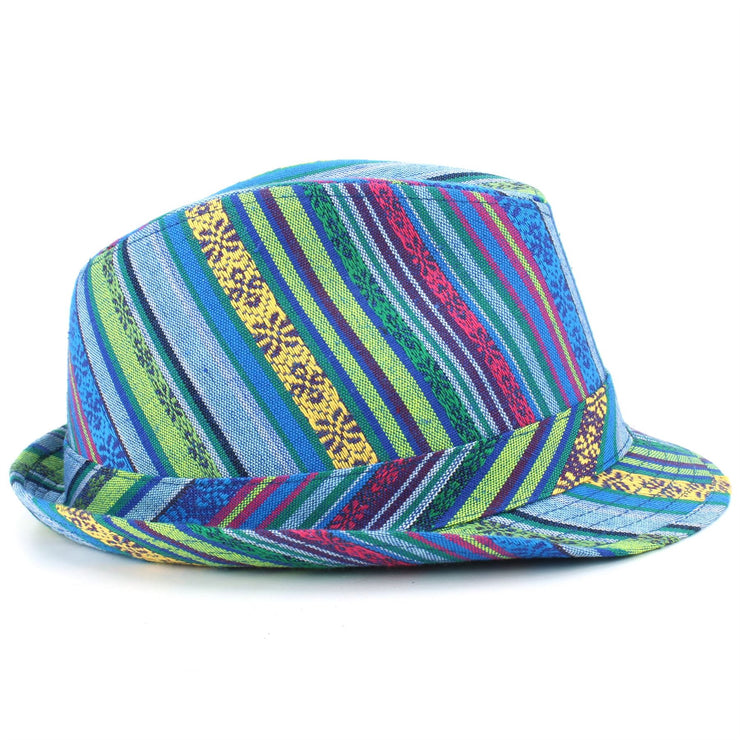 Aztec Print Trilby Hat - Blue