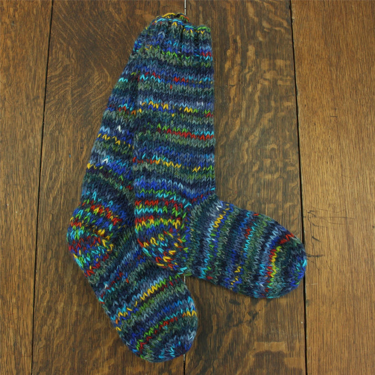 Hand Knitted Wool Long Socks - SD Dark Blue Mix