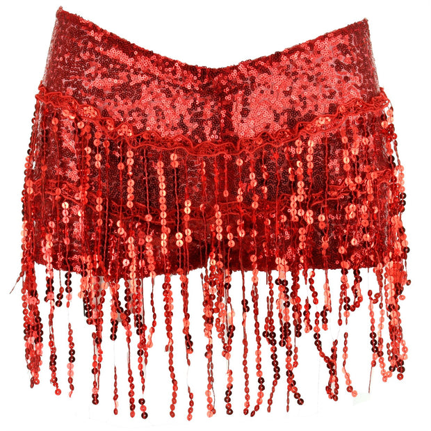 Sequin Tassel Hot Pants - Red