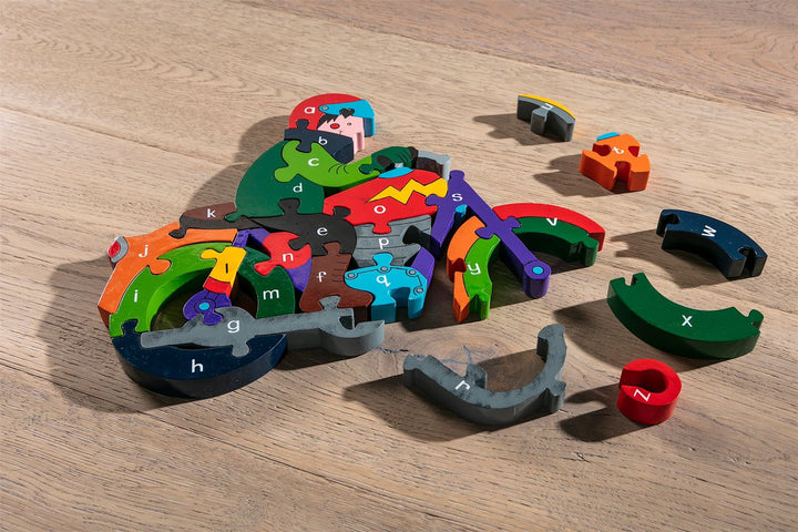 Handmade Wooden Jigsaw Puzzle - Alphabet Motorbike