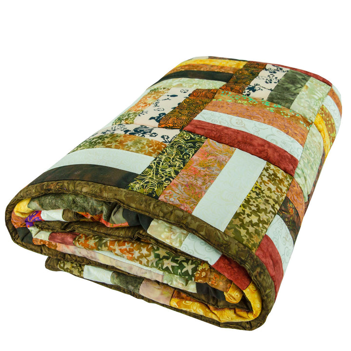 Handmade Quilted Patchwork Batik Printed Bedspread - Carob