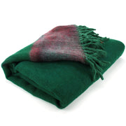 Tibetan Wool Blend Shawl Blanket - Green with Maroon & Grey Reverse