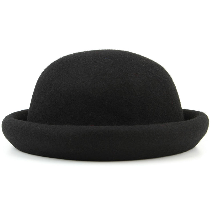 Wool felt rolled brim bowler hat with large bow - Black