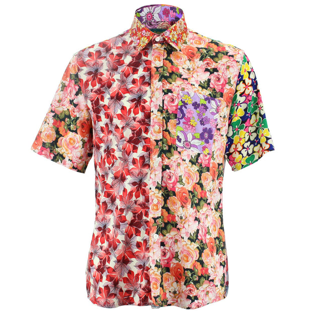 Regular Fit Short Sleeve Shirt - Random Mixed Panel - Bright Floral