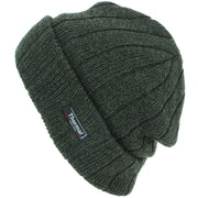 Fine Knit Marl Beanie Hat with Thermal Lining - Brown