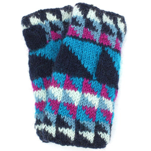 Manchettes en tricot de laine - triangles - bleu