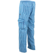 Classic Nepalese Lightweight Cotton Striped Cargo Trousers Pants - Turquoise