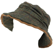 Ladies Wool Tweed Herringbone Cloche Hat - Dark Brown