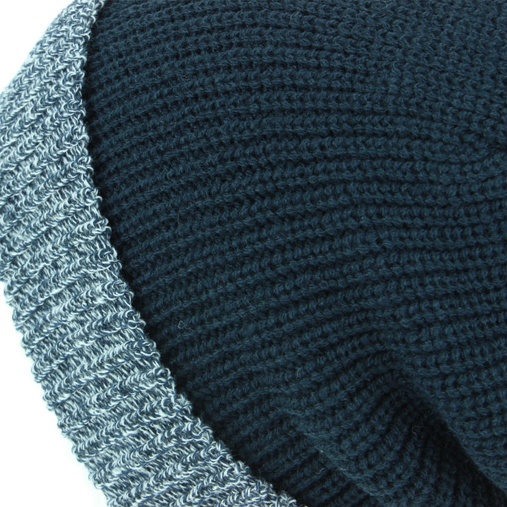Chunky Double Knit Beanie Hat with Contrast Marl Turn-up - Navy