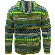 Chunky Wool Knit Abstract Pattern Hooded Cardigan Jacket - 17 Green