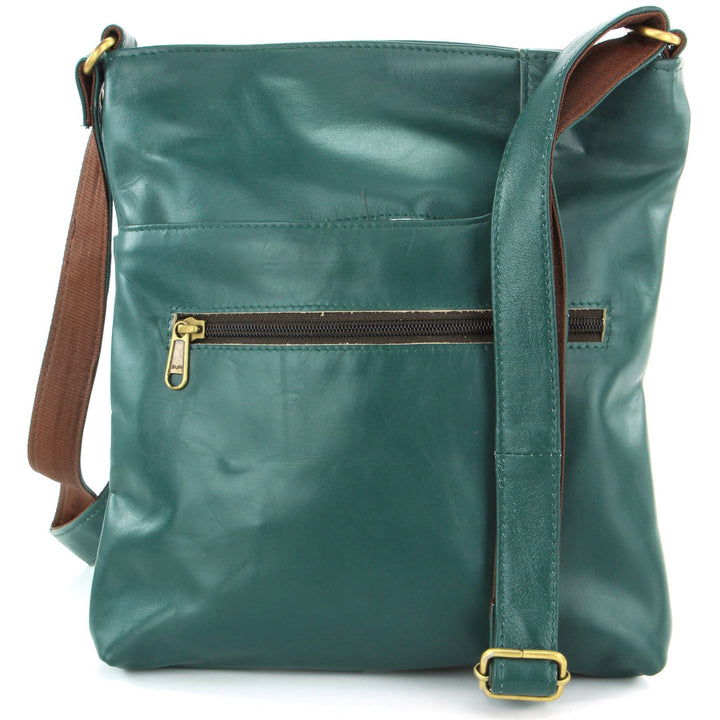 Real Leather Cross Body Messenger Shoulder Bag - Green