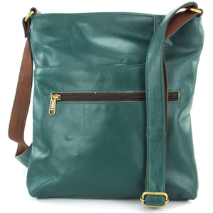 Real Leather Cross Body Messenger Shoulder Bag - Green