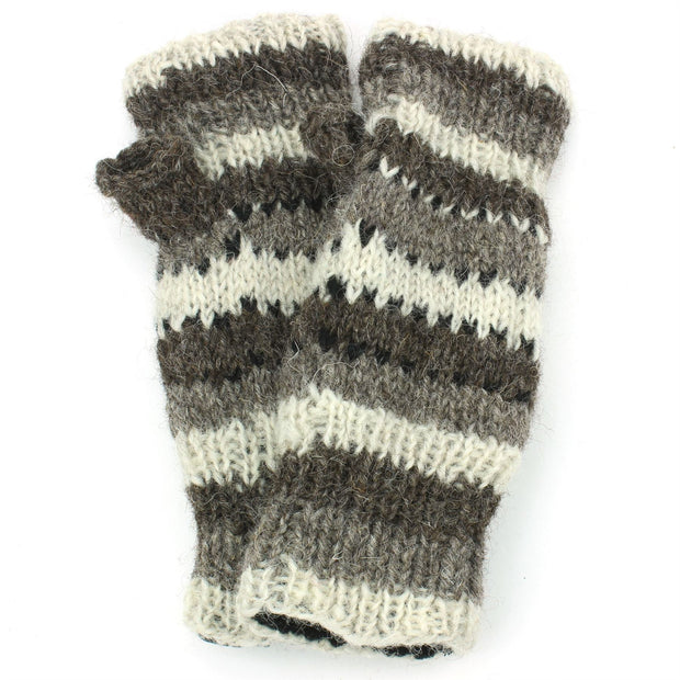 Wool Knit Arm Warmer - Stripe - Oatmeal Grey