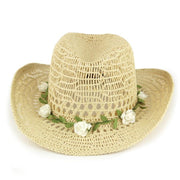 Straw Paper String Cowboy Hat with Flower Garland