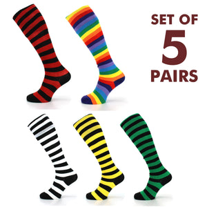 Lange, kniehohe, gestreifte Socken – Set 4
