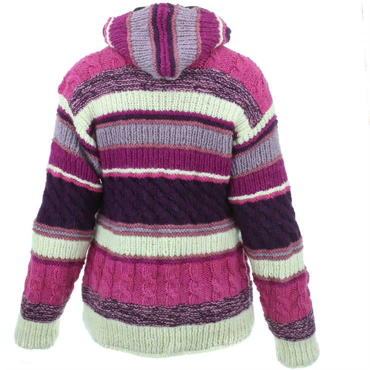 Chunky Wool Multi Knit Hoodie - Pink
