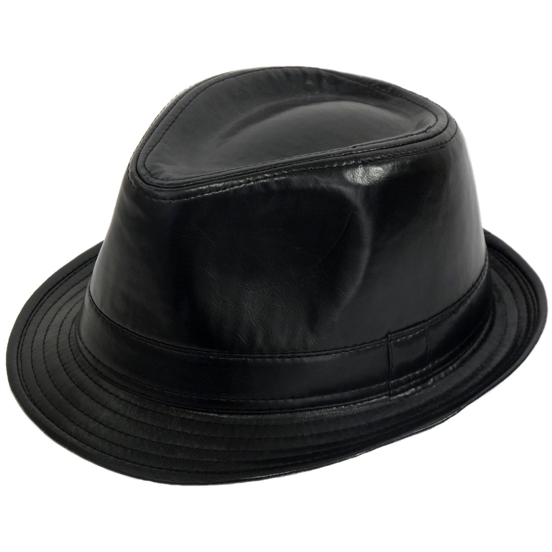 PU Leather Retro Trilby Hat - Black