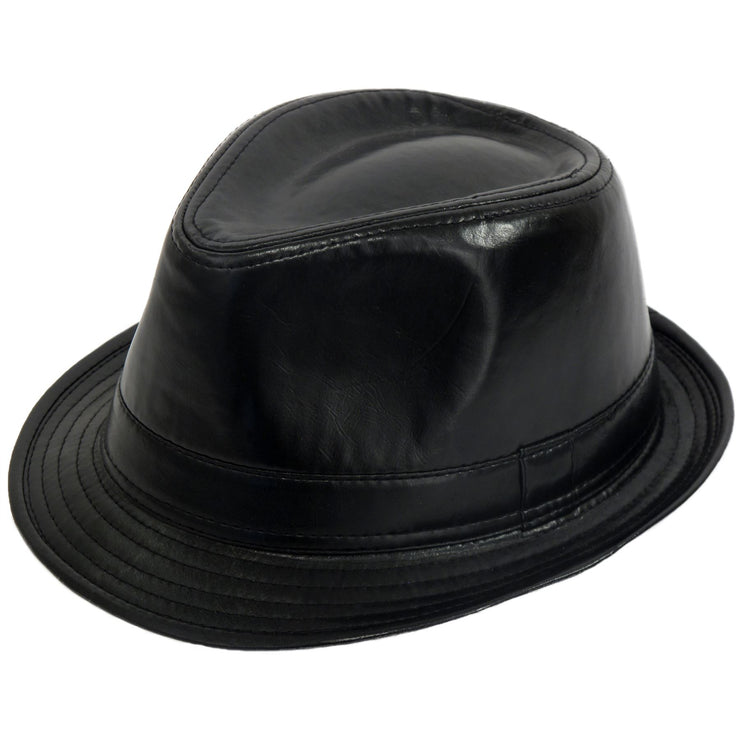 PU Leather Retro Trilby Hat - Black